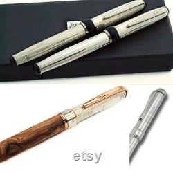 Fountain Pen in Sterling Silver and Black Stingray Leather Made in Italy