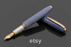Fountain pen Handmade Ocean Blue Genuine Stingray Leather Galuchat Silver Grip Reserved for Elliott