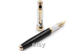 Fountain pen Natural Dark Indian Buffalo Horn and Sterling Silver Handmade in Italy