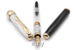 Fountain pen Natural Dark Indian Buffalo Horn and Sterling Silver Handmade in Italy
