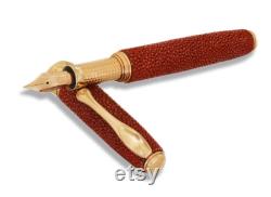 Fountain pen Red Stingray Fish Leather Rose Gold plating