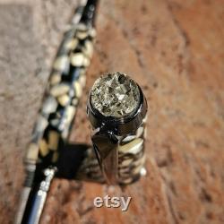 Fountain pen with natural pyrite stone insert