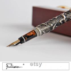Fuliwen 806 14K Gold Nib Fountain Pen Eight Horse Medium Point with Wood Gift Box