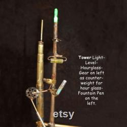 GEMINI TITAN Fountain Pen-Handmade Steampunk design, Spirit of 76 ,Tracker-motorized launch pad and Rocket,lights,level,hourglass