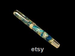 Gold Handmade Fountain Pen, Luxury, Acrylic, One of a Kind, Handmade in Colorado. Ink, Converter, Sleeve, and Box Included. By Highlander Pen.