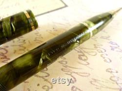 Green Marble Conklin Ensemble Combo Fountain Pen and Pencil restored
