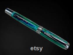 Green Stripe, One of a Kind Black Titanium Handmade Fountain Pen. Artisan Rare and Completely Custom, Handcrafted in Colorado, USA.