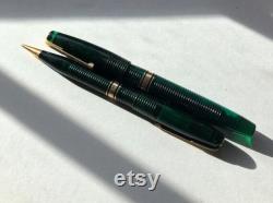 HTF c1940 Waterman 100 Hundred Year Fountain Pen Pencil Set in Original Box Green Transparent Lucite