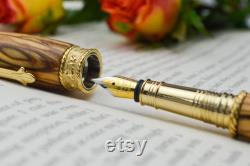 Handcrafted Bethlehem Olive Wood Fountain Pen, 24k plated, Hand Turned Pen, Handmade Wooden Pen, Gold Fountain Pen, Unique Pen, Wood Gift