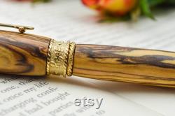 Handcrafted Bethlehem Olive Wood Fountain Pen, 24k plated, Hand Turned Pen, Handmade Wooden Pen, Gold Fountain Pen, Unique Pen, Wood Gift
