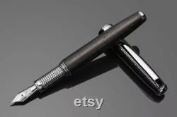 Handcrafted Fountain Pen Ancient Bog Oak 5000 Years Old Silver 925 Italy