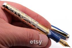 Handcrafted Fountain Pen Klimt Tree of Life Golden Sterling Silver Body Italy