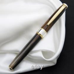 Handcrafted Fountain Pen Natural Buffalo Horn Sterling Silver HandMade in Italy