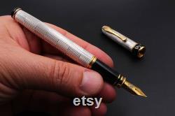 Handcrafted Fountain Pen Sterling Silver Engraved with Wickerwork Guilloche Hallmarked 925 Made in Italy