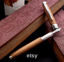 Handcrafted Fountain Pen Wine Barrique Oak and Sterling Silver Italy