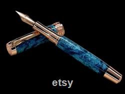 Handcrafted Luxury Rose Gold Fountain Pen, One of a Kind, Handmade in Colorado with Premium Hardware. Ink, Converter, Sleeve and Box Included.