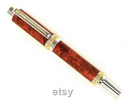 Handcrafted Wooden Fountain Pen Amboyna Burl Rhodium and Gold Titanium Hardware Stock 650FPW
