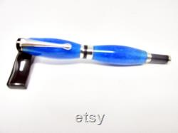 Handmade American Series 2000 Blue Orca Fountain Pen with Platinum Plating