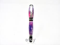 Handmade Churchill Flower Power Acrylic Acetate Rollerball Pen with Silver Plating