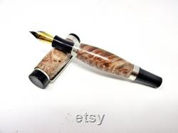 Handmade El Grande Clear Stabilized Box Elder Burl Fountain Pen with 24kt Gold Plating