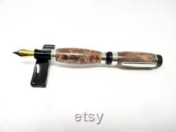 Handmade El Grande Clear Stabilized Box Elder Burl Fountain Pen with 24kt Gold Plating