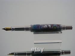 Handmade Fountain Pen, Acrylic Pen in Rhodium and Black Titanium with Cosmic Fog Acrylic