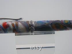 Handmade Fountain Pen, Acrylic Pen in Rhodium and Black Titanium with Cosmic Fog Acrylic
