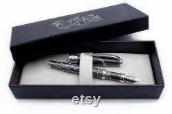 Handmade Fountain Pen Oxidized Sterling Silver Italy