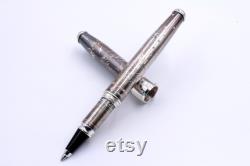 Handmade Fountain Pen Oxidized Sterling Silver Italy