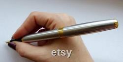 Handmade Fountain Pen Stainless Steel Fountain Pen Silver Golden Trim Vintage Fountain Pens Calligraphy Pen with Ink Cartridge Refill