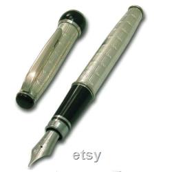 Handmade Fountain Pen Sterling Silver 925 Italian Pen with Romantic Chevron Guillochè Design Personalized Pen