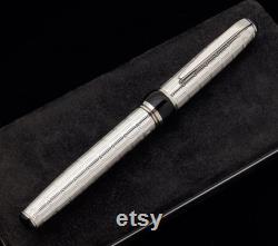 Handmade Fountain Pen Sterling Silver 925 Italian Pen with Romantic Chevron Guillochè Design Personalized Pen