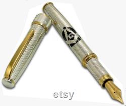 Handmade Fountain Pen Sterling Silver 925 Pen Masonic Symbol Square and Compasses Italy