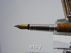 Handmade Fountain Pen, Wooden Pen in Rhodium and Black Titanium with Brown Mallee Burl