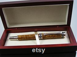 Handmade Fountain Pen, Wooden Pen in Rhodium and Black Titanium with Brown Mallee Burl