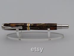 Handmade Fountain Pen in Rhodium and 22k Gold with Ringneck Pheasant Feathers in Acrylic