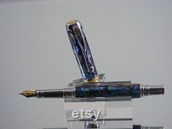 Handmade Fountain Pen in Rhodium and 22k with Paua Abalone Shell