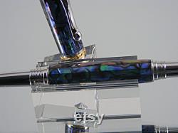 Handmade Fountain Pen in Rhodium and 22k with Paua Abalone Shell