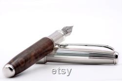 Handmade Fountain Pen in Sterling Silver and Italian Walnut Wood Made in Italy