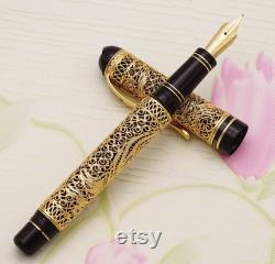 Handmade Hero 3000 18K Golden Fountain Pen, The Imperial Court Gold Barrel Collection Vintage Pen