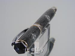 Handmade Industrial Fountain Pen in Chrome and Gold with Black and White Cardistry and a Magnetic Cap