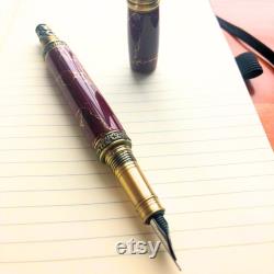 Handmade Maroon and Gold Marble Fountain Pen