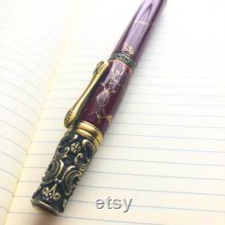 Handmade Maroon and Gold Marble Fountain Pen