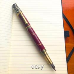 Handmade Maroon and Gold Marble Fountain Pen