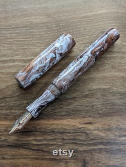 Handmade White and Copper Diamondcast Fountain Pen