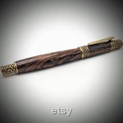 Handmade antique brass Celtic fountain pen made from Arizona desert ironwood very high end fountain pen