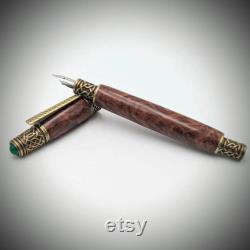 Handmade antique brass Celtic fountain pen made from crotch rosewood rare product