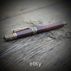 Handmade antique brass Celtic fountain pen made from curly yarran very high end fountain pen