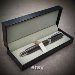 Handmade bog oak vertex wooden fountain pen chrome fittings gold accents