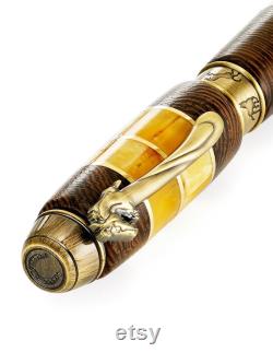 Handmade fountain pen made of wood wenge and natural Baltic amber Mustang Amber Souvenir Pen Luxury gift for him Businessman Unick gift